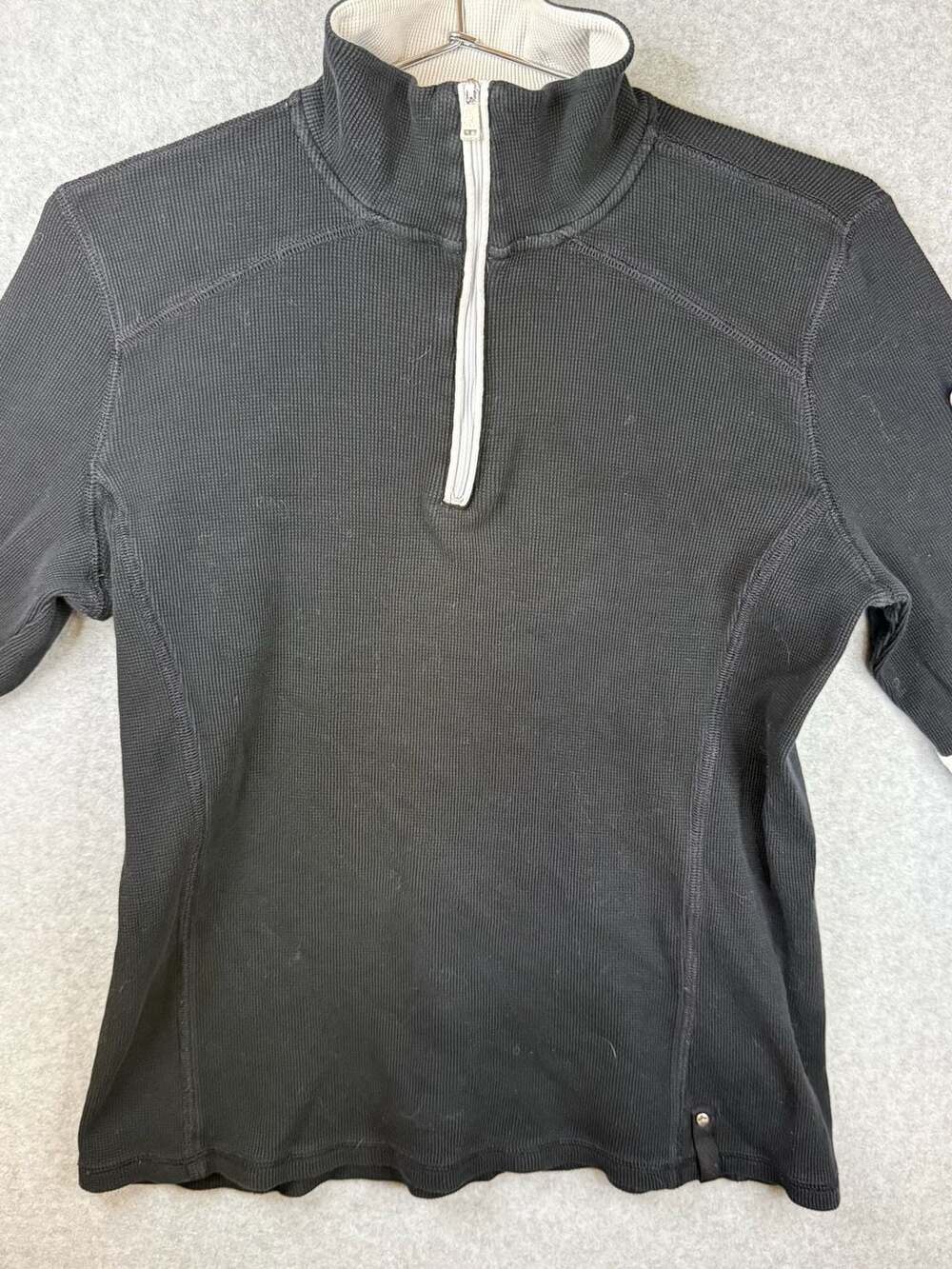Lauren Ralph Lauren Black Ribbed Thermal Quarter Zip Pullover With Contrast Trim
